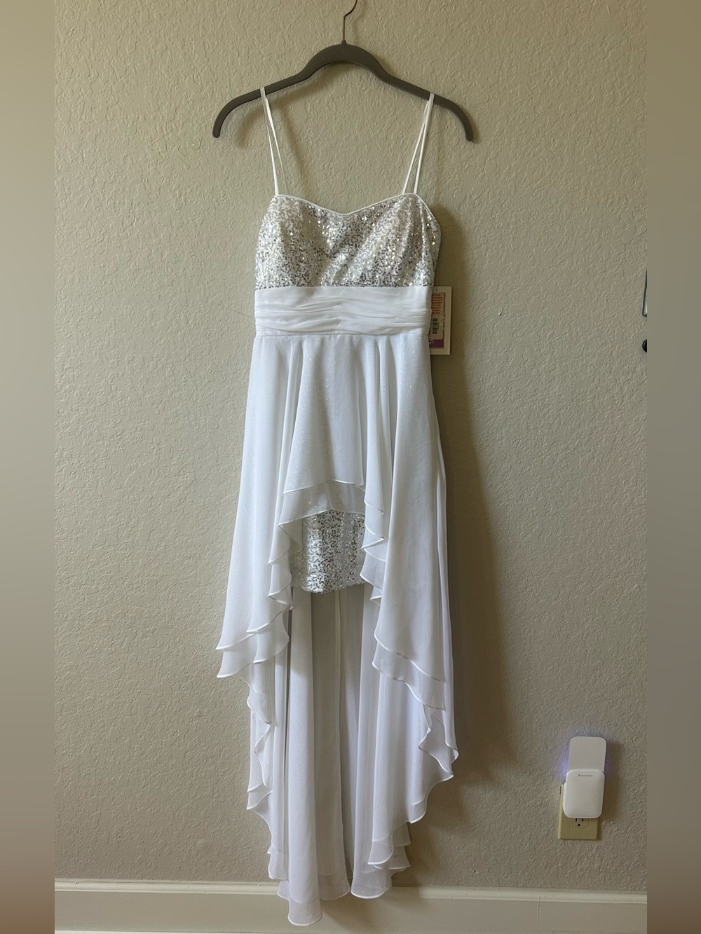 Adrianna Papell White High-Low Sequin Bodice Dress
